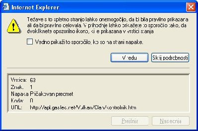 Napaka, ki se mi pojavi